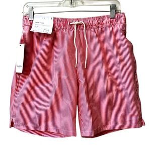 Goodfellow Striped Drawstring Swim Shorts Mens Small Red Stripes Pockets NWT